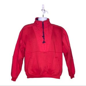 Eddie Bauer 1/4 Zip Red Mock Neck drawstring front Pockets Sweatshirt  M